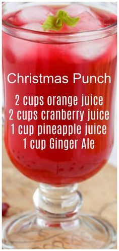 christmas punch recipe with 2 cups orange juice and cranberry juice 1 cup pineapple juice 1 cup ginger ale