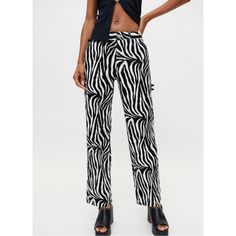 Bdg Urban Outfitters Leila Carpenter Pant Nwot, Size: 28, Color: Black/White, Zebra Print, Carpenter Pants, High Rise, Relaxed Straight Legs, Button & Zip Fly, 100% Cotton, Machine Washable, Approx Measurements(Laying Flat): Rise 11”, Inseam 29.5” -Smoke Free Home, No Trades/No Holds, Measurements Upon Request, I Video Record The Entire Packing Process, Due To Lighting Color May Vary Slightly From Photos Spring Wide Leg Zebra Print Pants, Summer Zebra Print Wide Leg Bottoms, Casual Wide Leg Bottoms With Zebra Print, Spring Wide Leg Zebra Print Bottoms, Casual Zebra Print Bottoms For Summer, Casual Zebra Print Summer Bottoms, Casual Black Zebra Print Pants, Black Zebra Print Bottoms For Spring, Casual Fitted Bottoms With Zebra Print