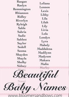 the beautiful baby names are shown in black and white, with pink trimmings