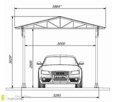 a car is parked under a carport with the measurements for each roof and sidewall