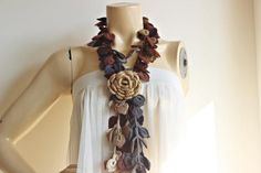 Leaf Crochet Scarf-Leaves  Necklace Scarf-Multicolor Lariat Scarf-Necklace Lariat Scarf-Shades of Br Unique Lariat Long Necklace As A Gift, Unique Lariat Long Necklace Gift, Brown Long Lariat Necklace Gift, Brown Long Lariat Necklace For Gift, Brown Lariat Necklace As Gift, Leaf Crochet, Necklace Scarf, Leaves Necklace, Rose Scarf