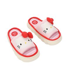 Womens Hello Kitty® Slipper - Pink / White Stripes Cute Non-slip Slide Slippers, Playful Indoor Synthetic Slippers, Cute Soft Spring Slippers, Cute Soft Slippers For Spring, Playful Open Toe Synthetic Slippers, Cute Open Toe Synthetic Slippers, Cute Indoor Open Toe Slippers, Cute Open Toe Indoor Slippers, Hello Kitty Slippers