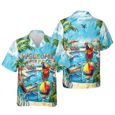 Welcome To The Pool Hawaiian Shirt Summer Hawaiian Shirt Tiki Tai Tiki Shirt Summer Shirts Pool Party Shirt Family Shirt Vacation is an ideal summer wardrobe staple, perfect for leisurely vacations to tropical destinations where a light and airy outfit is a must-have. Summer Fashion Hawaiian for Dad/Son/Boyfriend on Birthday, bachelor party, Pool Party, Summer Vacation... Our shirts are crafted from high-quality polyester fabric that is both soft and lightweight, ensuring comfort for all-day wea Vacation Graphic Print Collared T-shirt, Blue Beach Shirt With Sublimation Print, Blue Shirt With Sublimation Print For Beach, Blue Hawaiian Top With All Over Print, Blue Hawaiian Tops With All Over Print, Hawaiian Cotton Shirt With Sublimation Print, Hawaiian Collared Tops With Graphic Print, Hawaiian Collared Top With Graphic Print, Blue Sublimation Print Top For Vacation