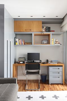 a desk with a computer on top of it