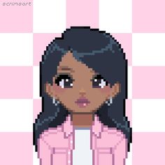 a pixel art girl with black hair and pink shirt