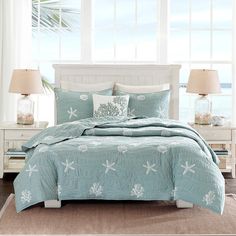 Sea Blue Shells 4-Piece Coverlet Set Beach Themed Bedroom, Beach House Bedroom, Blue Bedding Sets, Coastal Bedding, Beach Bedding, Coverlet Bedding, Coastal Bedrooms, Beach Bedroom