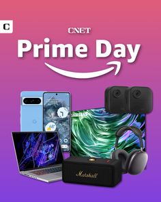 an advertisement for the amazon prime day sale with headphones, laptop and other electronics