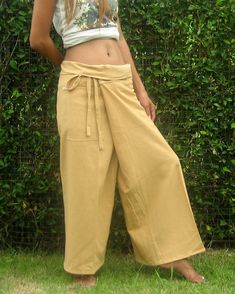 Fisherman Pants Wrap Yoga Pants Thai Fisherman Pants Wide Leg Pants Hippie Pants Thai Pants Burning Casual Beige Harem Bottoms, Beige Full-length Harem Pants With Pockets, Baggy Beige Cotton Harem Pants, Baggy Full-length Beige Harem Pants, Beige Baggy Cotton Harem Pants, Beige Harem Pants For Summer, Casual Beige Yoga Pants, Beige Cotton Festival Bottoms, Beige Yoga Pants For Summer