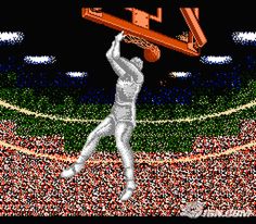 an image of a basketball game being played on the nintendo 64 console, with pixel art