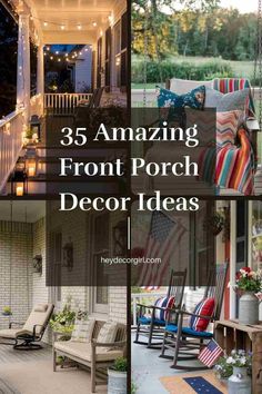 the front porch is decorated in patriotic colors