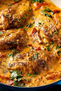 a close up of food in a pan on a table