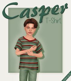 a young man standing in front of a green background with the words casper t - shirt on it