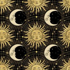 the sun and moon are depicted in an intricate pattern