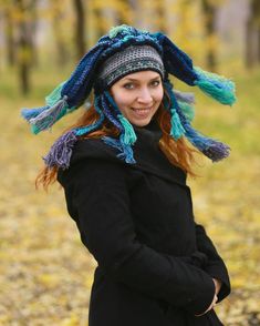 Winter Crochet Blue Gray Green Shaman Hat Festival Headdress - Etsy Russia Festival Headdress, Winter Crochet, Costume Hats, Gray Green, Headdress, Blue Gray, Headpiece, Green And Grey, Blue Grey