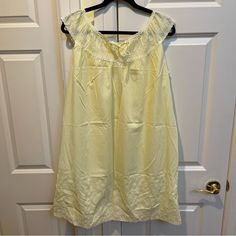 Komar Vintage Yellow Nightgown Nightie With White Embroidered Lace. Spring Sleeveless Nightgown For Overnight, Summer Sleeveless Nightgown, Yellow Sleeveless Dress For Loungewear, Spring Sleeveless Nightgown, Spring Yellow Sleepwear For Sleepover, Spring Yellow Nightgown For Loungewear, Spring Yellow Sleepwear For Nightwear, Yellow Sleeveless Loungewear Dress, Yellow Sleeveless Lounge Dress