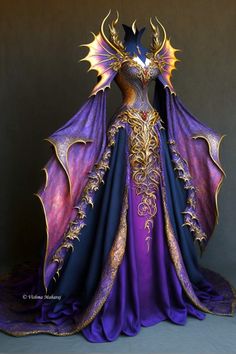 Purple Dragon Outfit, Fantasy Dragon Outfit, Dragon Fantasy Dress, Dragon Inspired Dress, Dragon Wedding Dress, Good Witch Outfits, Dragon Inspired Outfits, Insane Dresses, Dragon Dress Fantasy Gowns