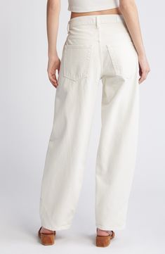 Hit refresh on white-jeans season with a with a sturdy, all-cotton denim pair turned out in a trending tapered silhouette with diagonal seaming. 30" inseam; 17" leg opening Zip fly with button closure Five-pocket style 100% cotton Machine wash, tumble dry Imported Spring Cropped Tapered Cotton Jeans, Spring Tapered Cropped Cotton Jeans, Spring Cotton Tapered Cropped Jeans, Modern Jeans With Contrast Stitching For Spring, Modern Spring Jeans With Contrast Stitching, Spring Cotton Bottoms With Seam Detailing, Cotton Pants With Seam Detailing And Cropped Leg, Modern Cropped Cotton Jeans With Tapered Leg, Modern Tapered Leg Cropped Cotton Jeans