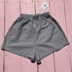 Measurements: Waist Laying Flat: 11in Length: 14in Leg Hole: 14.5in Gray High-waisted Shorts With Elastic Waistband, Gray 4-way Stretch Shorts, Striped Shorts, White Stripe, Grey And White, Womens Shorts, Grey, White, Women Shopping