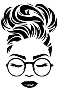 a black and white drawing of a woman's face with glasses