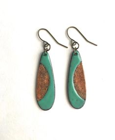 Enamel Earrings Nickel-free Green Teardrop Pendant Earrings, Green Teardrop Metal Earrings, Copper Teardrop Earrings With Patina, Green Metal Teardrop Earrings, Green Teardrop Dangle Earrings For Everyday Wear, Unique Green Teardrop Earrings, Everyday Green Dangle Teardrop Earrings, Everyday Green Teardrop Dangle Earrings, Green Teardrop Enamel Jewelry