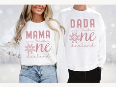 Introducing our super cute winter ONEderland family matching 1st birthday sweatshirts. The softest and most comfortable crewneck for the colder months. We only have a long-sleeve bodysuit for the infants Sweatshirts are Gildan 18000/18000B.  HOW TO ORDER 1. Select the color and size/name from the drop-down menu and add it to the cart 2. Repeat the process if you want to order more shirts 3. If you want a custom shirt, please select that from the menu and add the name to the personalization box N Winter Birthday Top With Graphic Print, Winter Birthday Tops With Graphic Print, Cotton Top For Birthday In Winter, Cotton Tops For Birthday In Winter, White Tops For Birthday And Winter, White Top For Birthday In Winter, Winter Baby Birthday Party, Winter Baby Birthday, Winter Onederland Outfit