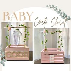 the baby gate is made out of wooden crates