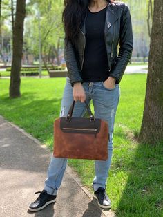 This leather briefcase is made for our dear women. We combined different colors again. In future we will provide some more combinations. PRODUCT DESCRIPTION - top grain leather - two handles - one pocket outside - one pocket inside - dark brown shoulder strap is an option Product dimensions Height - 24 cm/9.45 inch Length - 33 cm /13 inch Width - 6 cm/ 2.36 inch You can easily change dimensions according to your laptop size. We can create something together. The leather gets softer after some ti Brown Leather-lined Satchel Laptop Bag, Leather Laptop Bag With Leather Handles For On-the-go, On-the-go Satchel Laptop Bag With Leather Handles, Brown Laptop Bag With Leather Handles For On-the-go, Brown Satchel With Laptop Sleeve For On-the-go, Laptop Size, Work Bags Laptop, Womens Work Bag, Business Briefcase