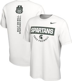 Classic Collegiate Football Style Short sleeve, crew neck football tee Ribbed, tagless collar with interior taping Athletic fit Style and Team Spirit Screen-printed ‘Spartans Football’ phrase screen-printed at center chest Michigan State logo and ‘Built on Will. Spartans Will’ phrase screen-printed on upper back Swoosh™ design trademark screen-printed at left chest Additional Details Machine washable Officially licensed collegiate product Moisture-wicking Crew Neck Top For Fans, Moisture-wicking Crew Neck Fan Apparel Top, White Moisture-wicking Tops For Fan Merchandise, Nike Long Sleeve Moisture-wicking T-shirt, Nike Long Sleeve Tops For Sports Events, Nike Long Sleeve Fan Gear Top, White Long Sleeve Tops For Fan Gear, Nike Moisture-wicking Fan Apparel Top, Nike Long Sleeve Tops Team Spirit