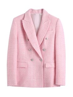 Description：FashionSierra - Chic Pink Plaid Oversized Blazer window.adminAccountId=239622426; Blazer E Short, Textured Coat, Tweed Shorts, Pink Tweed, Textured Skirt, Office Outfits Women, Suit Coat, Blazer Set, Tweed Suits