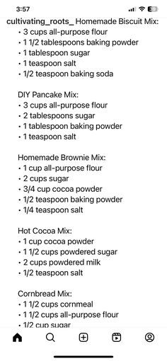 the recipe list for homemade flour mix