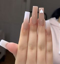 Cute Natural Nails Acrylic, Basic Baddie Nails French Tip, Cute Nails Designs For Acrylics, Good Acrylic Nails, Nails Acrylic Nude Color, Long Acrylic Nails With Initials, Creme Nails Acrylic, Nails Acrylic For Black Women, Off White Nails Acrylic