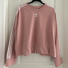 Pink Sporty Sweatshirt, Pink Adidas Crew Neck Top, Pink Adidas Long Sleeve Outerwear, Pink Crew Neck Sporty Sweatshirt, Pink Moisture-wicking Adidas Activewear, Adidas Tops, Pink Adidas, Womens Crewneck, Closet Bedroom