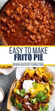 the recipe for easy to make frito pie in a skillet