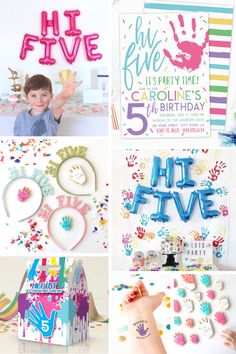 the collage shows different handprints and designs for children's birthday cards