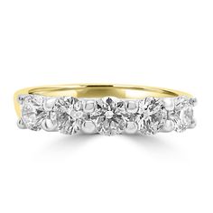 three stone diamond ring in yellow gold with diamonds on the sides and four stones at the top