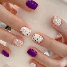 FREE SHIPPING ON ORDERS $9.95+ Buy 3 Get 1 More Free CODE: 4YOU Buy 5 Get 5 More Free CODE: 5FREE Fake Nails White, Nails Short Square, Glitter Nails Acrylic, Ballet Nails, Purple Acrylic Nails, Short Fake Nails, Press On Nails Short, Nagel Tips, Colorful Nails