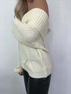 Details: Off the shoulder sweater Knit Balloon sleeves Size + Fit: Model is 5'4 Wearing size small Fabric + Care: 100% acrylic Shipping + Return: Free US ground shipping on orders $100+ We offer free returns and a refund in the form of store credit with items not worn within 10 days of delivery For more info on returns visit our returns page Winter Party Outfit, Cold Weather Outfit, Off The Shoulder Sweater, Sweater Cream, Pinterest Outfits, Neutral Fashion, Outfit Inspo Fall, Fall Fashion Trends, Sweater Knit