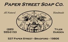 a business card for paper street soap co