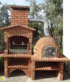 an outdoor brick pizza oven sitting on top of a sidewalk