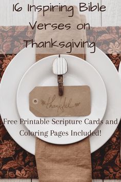 a white plate topped with a brown label next to a napkin and place card holder