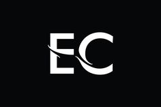 the letter ec is made up of white letters on a black background with an arrow