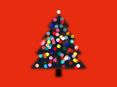 a colorful christmas tree on a red background