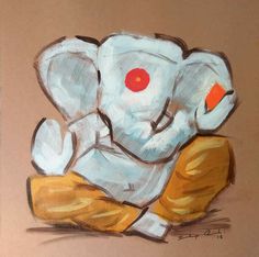 an elephant painted in pastel on brown paper