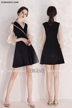 Special V-neck Collar Flare Black Party Dress Short With Sleeves Ref#HTX97081 at GemGrace. #HomecomingDresses Shop now to get $10 off. Pro custom-made service for wedding dress, formal dress. View Homecoming Dresses,Wedding Guest Dresses,Short Homecoming Dresses,Black Homecoming Dresses,Long Sleeve Homecoming Dresses,Modest Homecoming Dresses,Semi Formal Dresses for more ideas. Click to shop now! #BuyableHomecomingDresses Black V-neck Evening Dress, Fitted Black A-line V-neck Dress, Elegant Black Dress With Surplice Neckline, Black A-line V-neck Dress For Evening, Black Surplice Neckline Dress For Evening, Black Evening Dress With Surplice Neckline, Black V-neck Dress For Spring Party, Black Surplice Neckline Evening Dress, Black Fitted A-line V-neck Dress