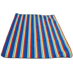 a blue and red striped blanket on a white background with the colors of rainbows