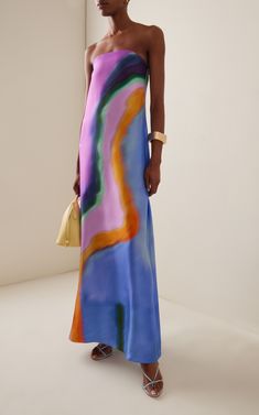 Aura Strapless Silk Maxi Dress By Christopher Esber | Moda Operandi Aura Print Dress, Wedding Guest Dress Mexico, Funky Formal, Color Aura, Creative Outfit Ideas, Formal Wedding Attire, Colorful Maxi Dress, Summer Formal, Quoi Porter