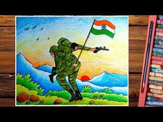 Veer Gatha Drawing Competition, Veer Gatha Drawing, Indian Army Drawings, Indian Flags, Basic Drawings, A Simple Drawing, Army Drawing, Independence Day Drawing, Soldier Drawing