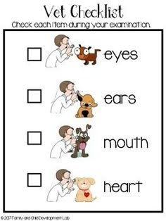 a printable worksheet for vet checklist with pictures of dogs and cats