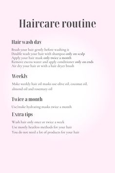 Weekly Haircare Routine, Hair Care Routine Daily Weekly Monthly, Beginner Hair Care Routine, Hair Care Shower Routine, Hair Mask Routine, Hair Routine For Dry Damaged Hair, Basic Hair Care Routine