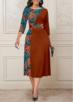 Color:Dark Coffee;Size:S;Size:M;Size:L;Size:XL;Size:XXL;Package Contents:1 X Dress;Occasion:Other;Style:Bohemian; Ankara Designs, Best African Dresses, Round Neck Dress, African Fashion Modern, Elegant Dresses Classy, African Fashion Women Clothing, Dark Coffee, Design Dresses, African Print Dress